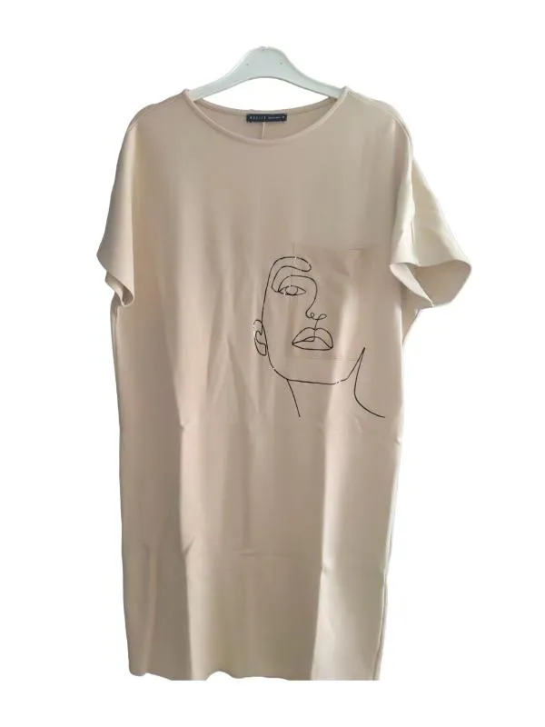 Rochie dreaptă Mohito M | Bej, Midi, Mânecă scurtă, Monocrom, Vâscoză