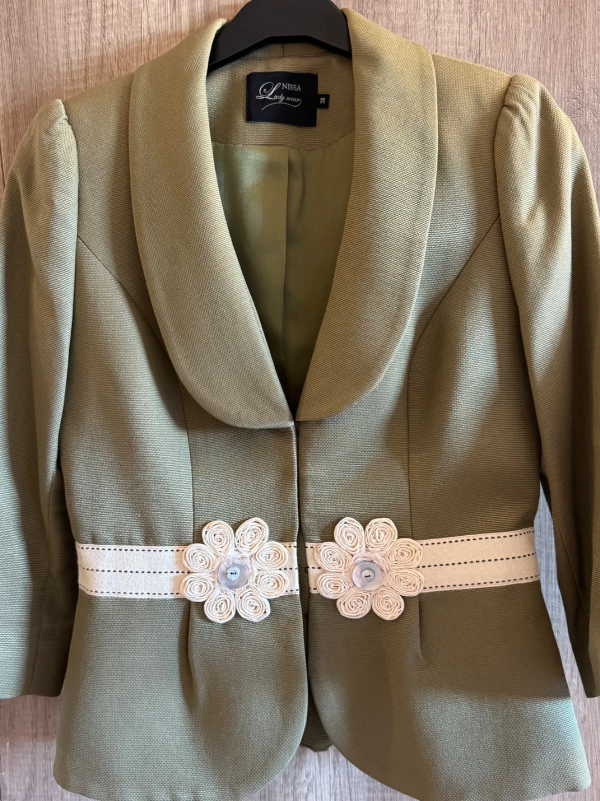 Sacou Nissa EU 38 | Khaki, Monocrom, Bumbac - Image 2