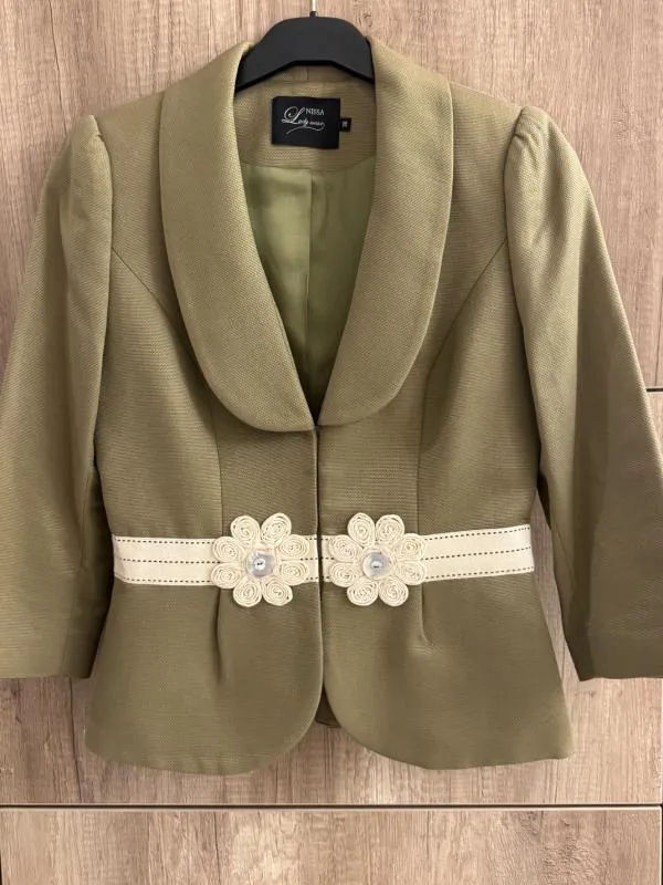 Sacou Nissa EU 38 | Khaki, Monocrom, Bumbac - Image 7