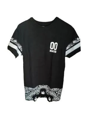 Tricou Nicholas S | Negru, Lung, Relaxed   Lejer fit, Oriental & Paisley, Bumbac