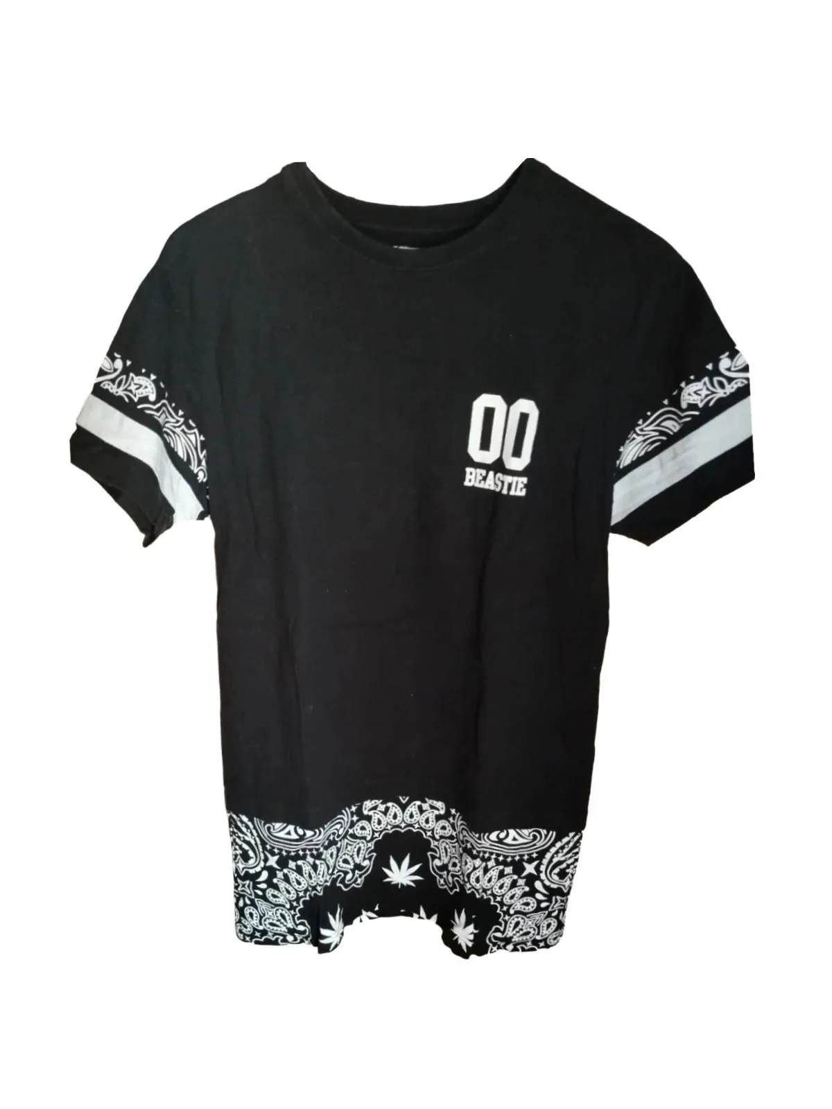 Tricou Nicholas S | Negru, Lung, Relaxed   Lejer fit, Oriental & Paisley, Bumbac