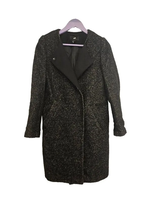 Palton H&M EU 34 | Negru, Fără glugă, Lână