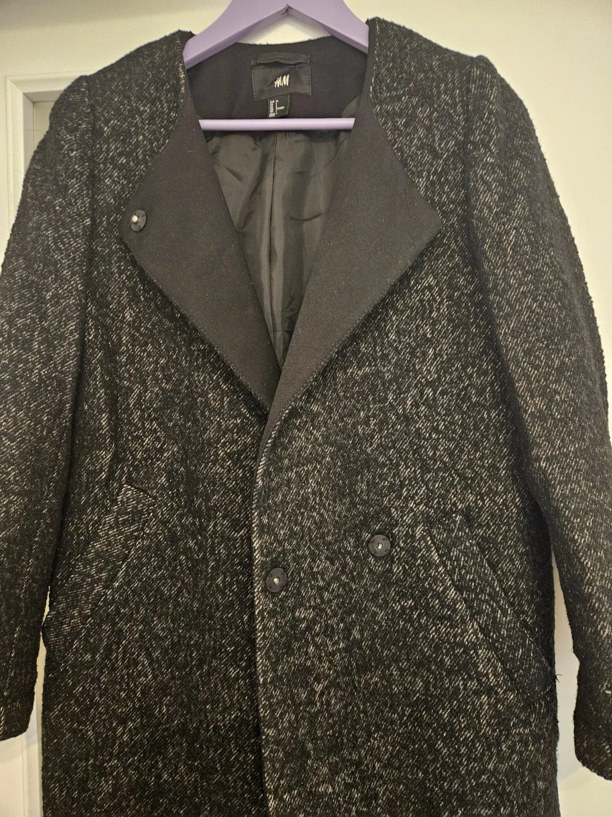 Palton H&M EU 34 | Negru, Fără glugă, Lână - Image 2