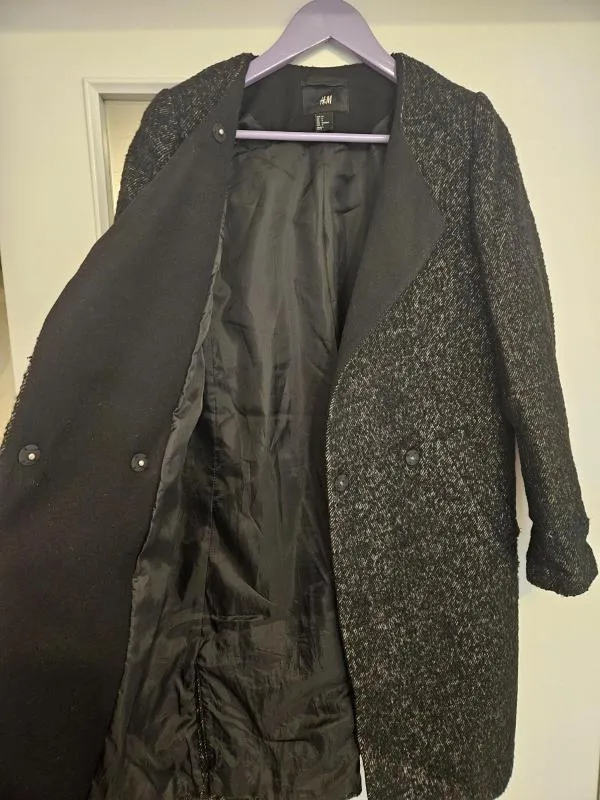 Palton H&M EU 34 | Negru, Fără glugă, Lână - Image 3