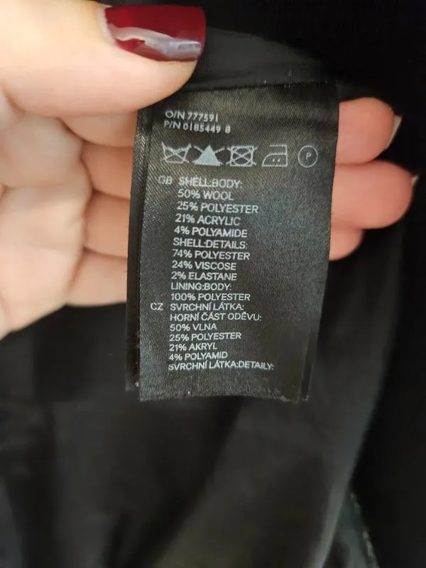 Palton H&M EU 34 | Negru, Fără glugă, Lână - Image 5