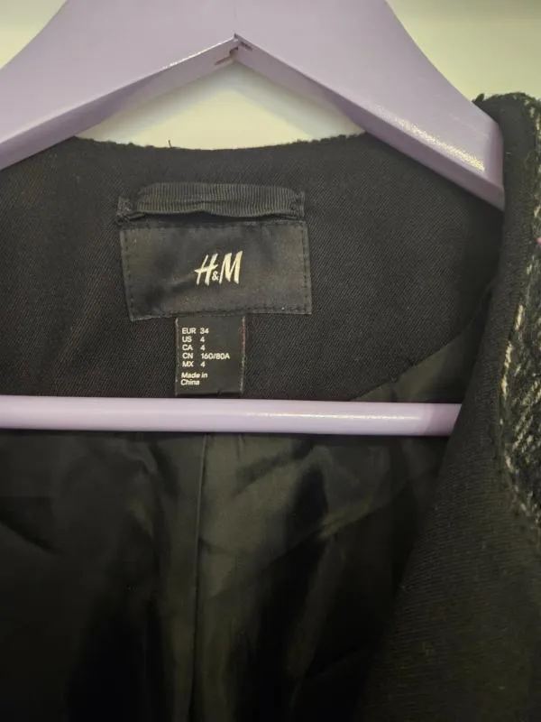 Palton H&M EU 34 | Negru, Fără glugă, Lână - Image 6