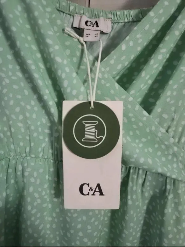 Rochie casual C&A EU 40 | Verde mentă, Mini, Bretele subțiri, Buline & Imprimeuri mici, Vâscoză - Image 5