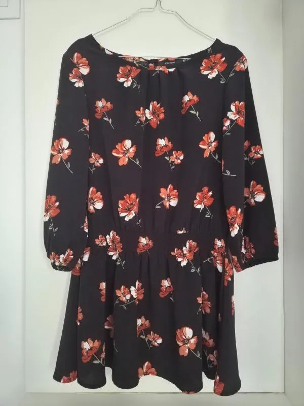 Rochie casual Bodyflirt EU 38 | Negru, Mini, Mânecă trei sferturi, Floral & Tropical, Poliester - Image 7
