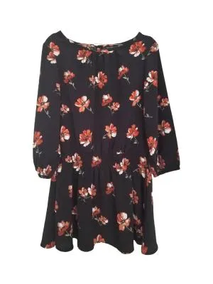 Rochie casual Bodyflirt EU 38 | Negru, Mini, Mânecă trei sferturi, Floral & Tropical, Poliester