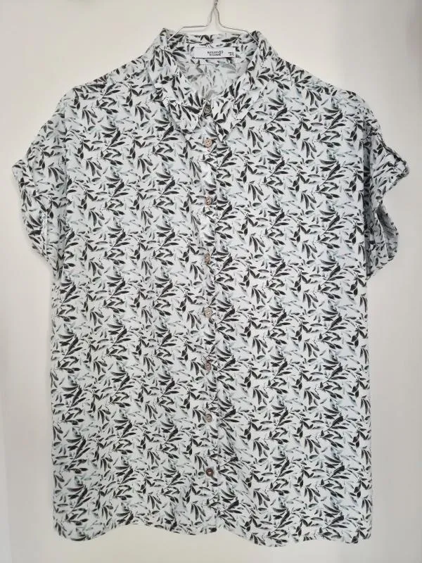 Cămașă Reserved EU 38 | Alb, Normal, Mânecă scurtă, Relaxed   Lejer fit, Floral & Tropical, Bumbac - Image 5