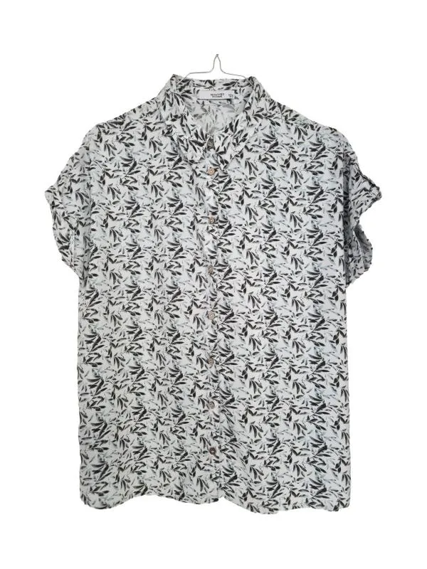 Cămașă Reserved EU 38 | Alb, Normal, Mânecă scurtă, Relaxed Lejer fit, Floral & Tropical, Bumbac