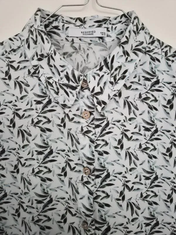 Cămașă Reserved EU 38 | Alb, Normal, Mânecă scurtă, Relaxed   Lejer fit, Floral & Tropical, Bumbac - Image 4