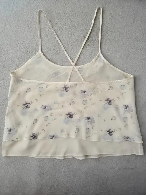Top camisole Cropped (Scurt) Queentex S-M | Alb, Regular   Standard fit, Floral & Tropical, Volane, Mătase - Image 2