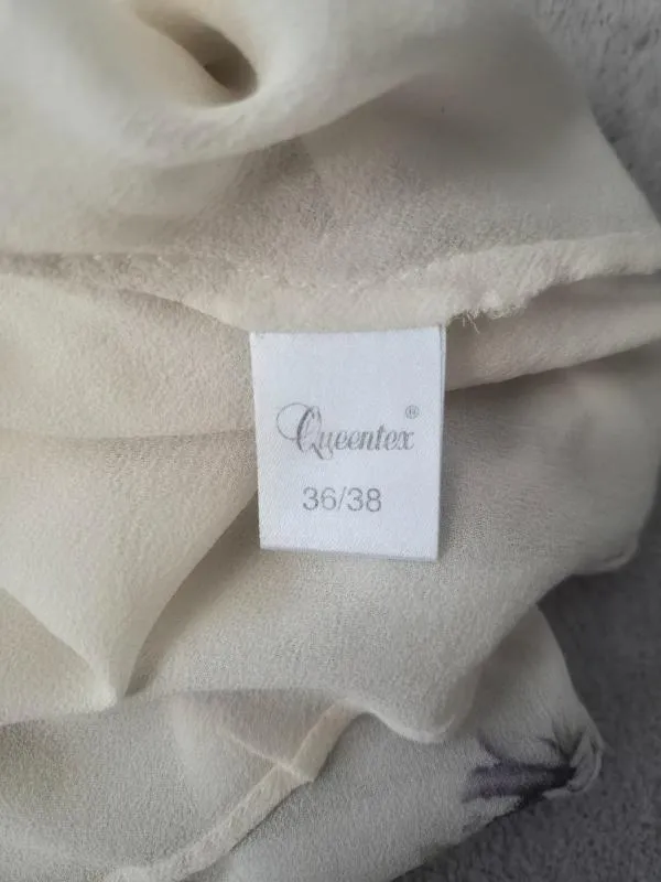 Top camisole Cropped (Scurt) Queentex S-M | Alb, Regular   Standard fit, Floral & Tropical, Volane, Mătase - Image 4