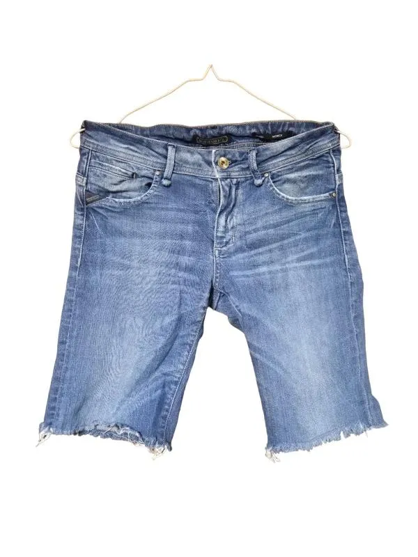Blugi slim fit Staff Jeans & Co. EU 28 | Albastru, Scurți, Talie medie, Slim fit, Monocrom, Franjurați Tăiați jos