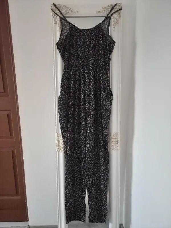 Salopetă lungă Sinsay S | Negru, Bretele subțiri, Floral & Tropical, Vâscoză - Image 2