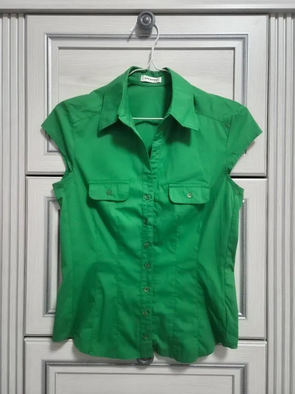 Cămașă Orsay EU 38 | Verde, Normal, Mânecă scurtă, Mulat   Cambrat fit, Monocrom, Bumbac - Image 6