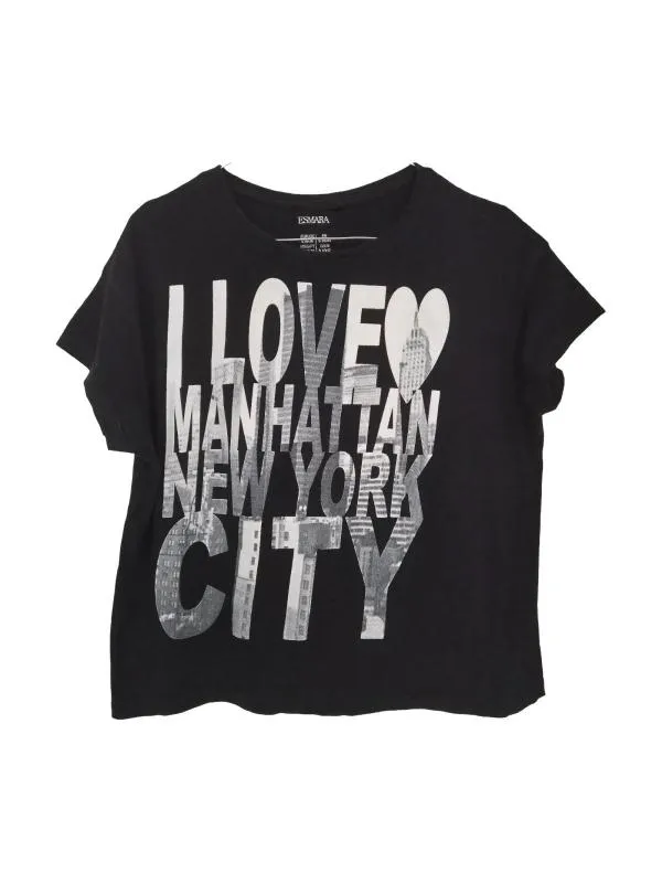 Tricou Esmara S | Negru, Normal, Regular Standard fit, Monocrom, Bumbac