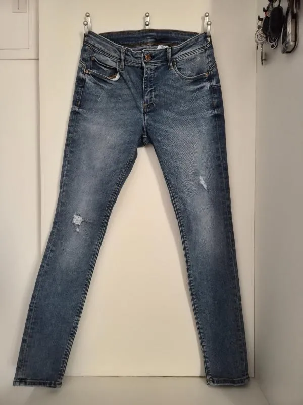 Blugi lungi H&M EU 38 | Albastru, Talie joasă, Jeggings fit, Monocrom, Rupți Cu tăieturi - Image 5