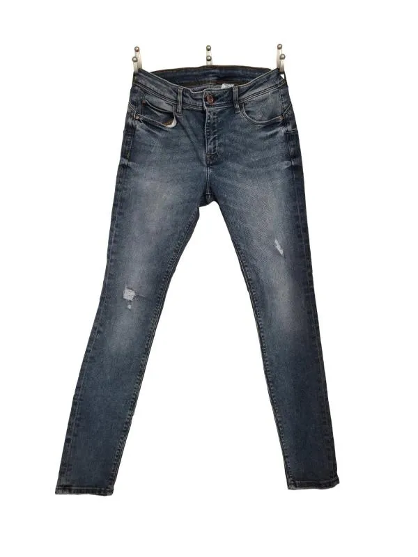 Blugi lungi H&M EU 38 | Albastru, Talie joasă, Jeggings fit, Monocrom, Rupți Cu tăieturi