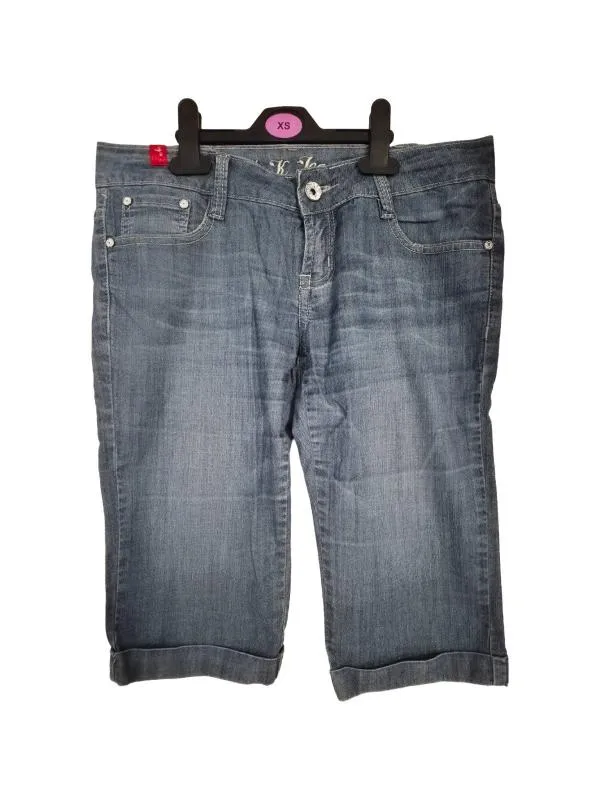 Blugi slim fit M. K. Jeans M | Albastru, Scurți, Talie joasă, Slim fit, Monocrom, Prespălați Cu umbre