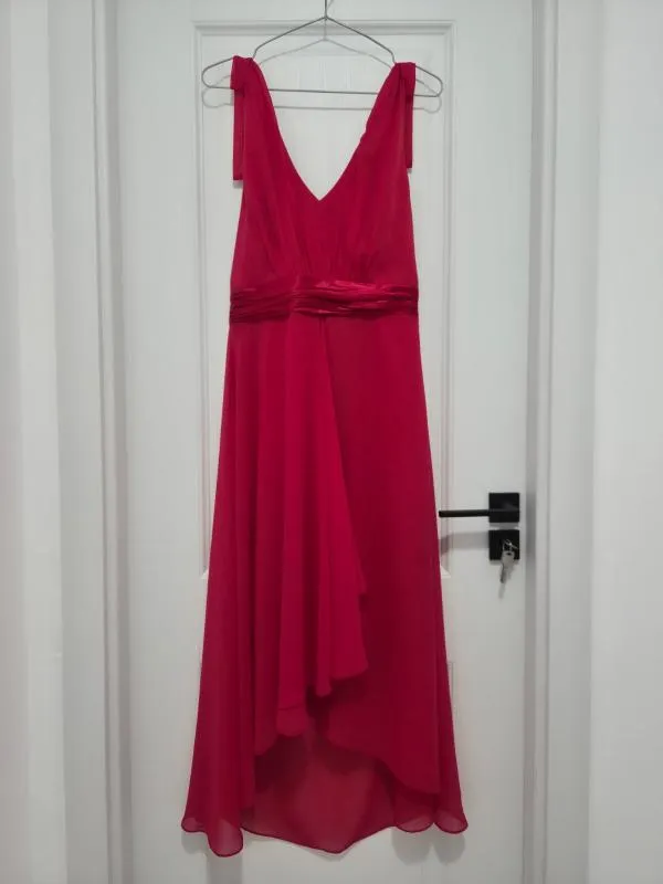 Rochie de seară Maxi Your Sixth Sense EU 40 | Roșu, Bretele după gât, Monocrom, Design asimetric - Image 6