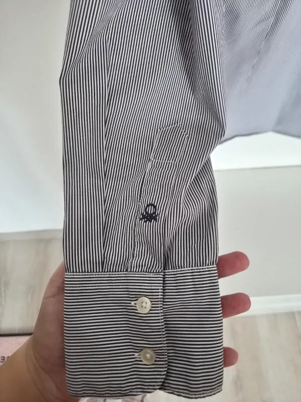 Cămașă Stile Benetton L | Gri, Normal, Mânecă lungă, Regular Standard fit, Dungi, Bumbac - Image 4