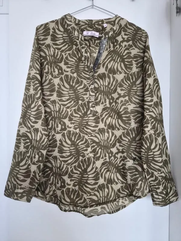 Bluză Emily Van Den Berg EU 40 | Khaki, Normal, Mânecă lungă, Regular Standard fit, Floral & Tropical, Paiete, Bumbac - Image 9