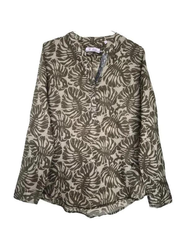 Bluză Emily Van Den Berg EU 40 | Khaki, Normal, Mânecă lungă, Regular   Standard fit, Floral & Tropical, Paiete, Bumbac