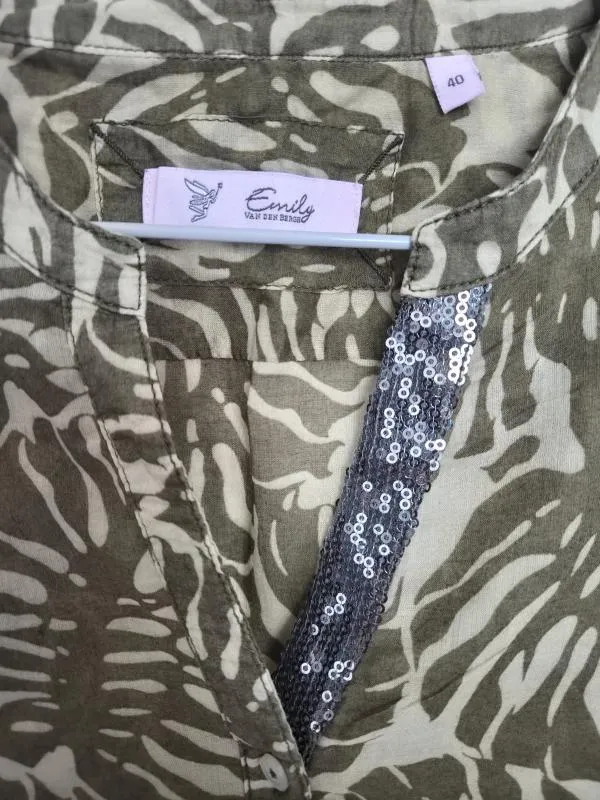 Bluză Emily Van Den Berg EU 40 | Khaki, Normal, Mânecă lungă, Regular Standard fit, Floral & Tropical, Paiete, Bumbac - Image 3