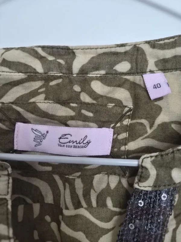 Bluză Emily Van Den Berg EU 40 | Khaki, Normal, Mânecă lungă, Regular Standard fit, Floral & Tropical, Paiete, Bumbac - Image 4