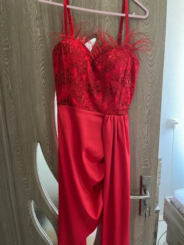 Rochie de seară Maxi Foggi S | Roșu, Bretele subțiri, Satinat - Image 2