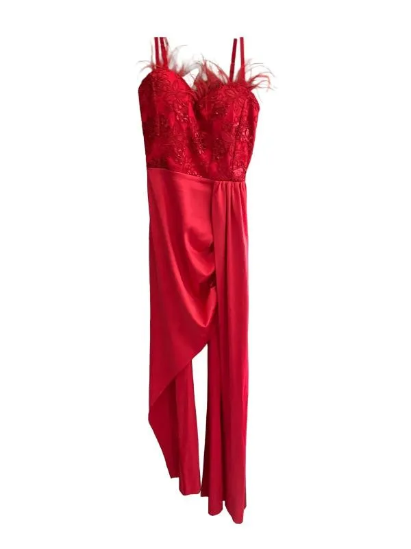 Rochie de seară Maxi Foggi S | Roșu, Bretele subțiri, Satinat
