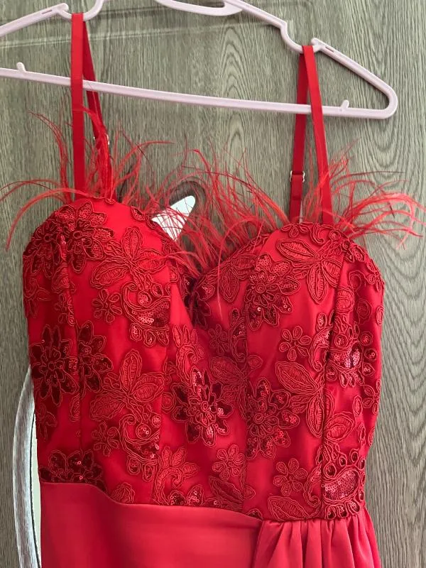 Rochie de seară Maxi Foggi S | Roșu, Bretele subțiri, Satinat - Image 3