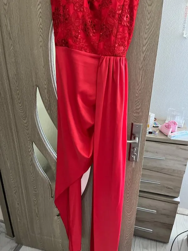 Rochie de seară Maxi Foggi S | Roșu, Bretele subțiri, Satinat - Image 4