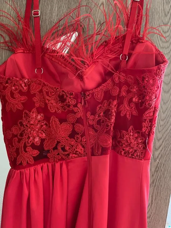 Rochie de seară Maxi Foggi S | Roșu, Bretele subțiri, Satinat - Image 5