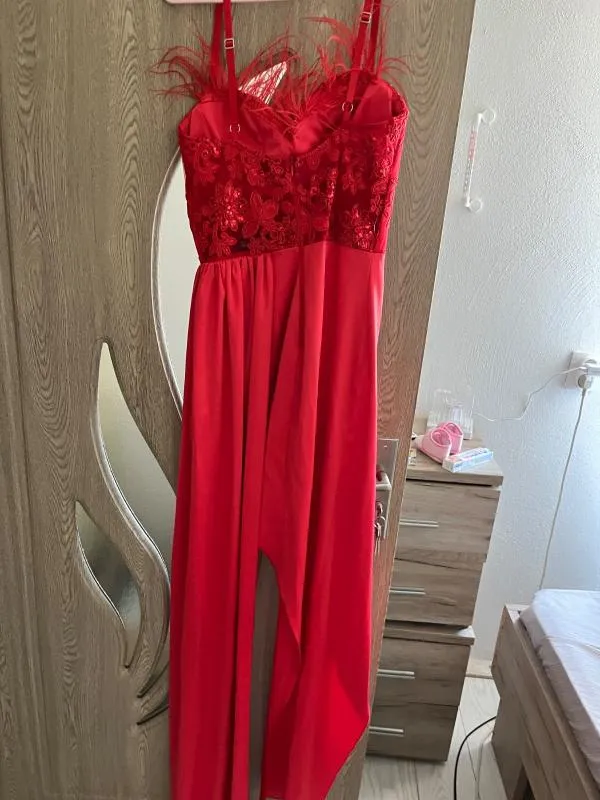 Rochie de seară Maxi Foggi S | Roșu, Bretele subțiri, Satinat - Image 6