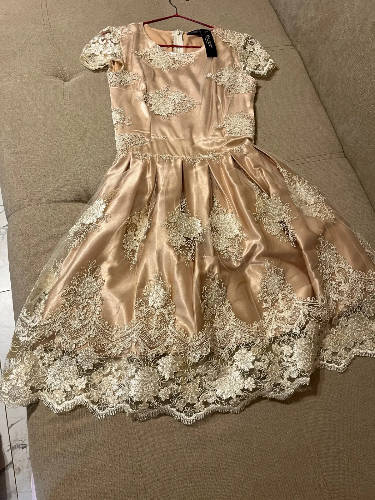 Rochie de ocazie Midi Yves Fashion S | Roz, Mânecă scurtă, Dantelă - Image 5
