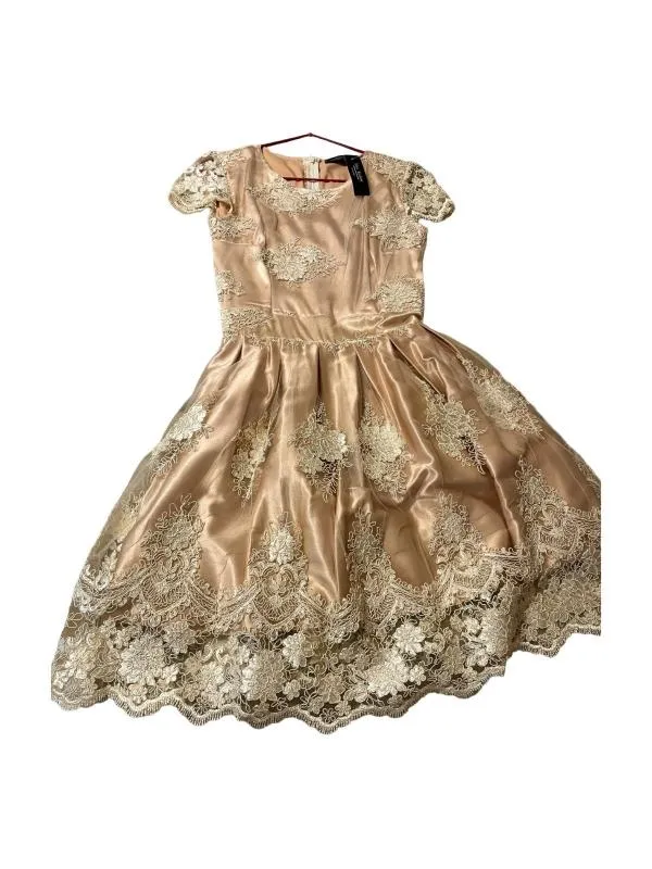 Rochie de ocazie Midi Yves Fashion S | Roz, Mânecă scurtă, Dantelă