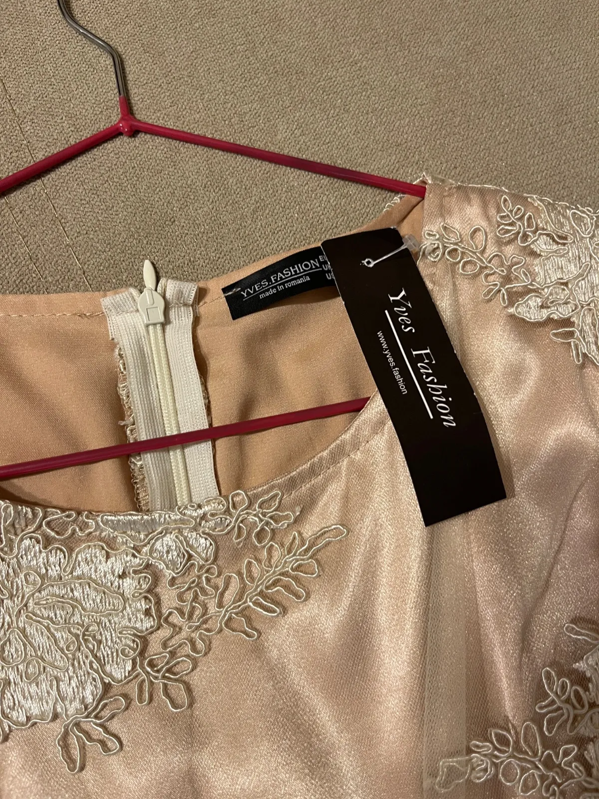 Rochie de ocazie Midi Yves Fashion S | Roz, Mânecă scurtă, Dantelă - Image 3