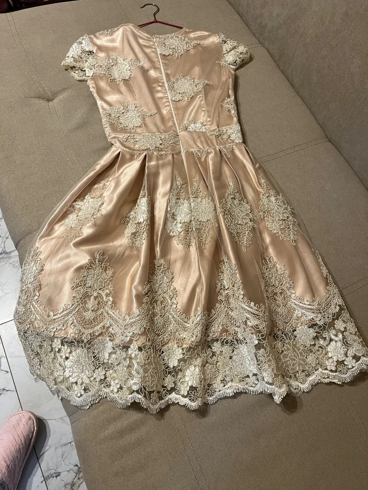 Rochie de ocazie Midi Yves Fashion S | Roz, Mânecă scurtă, Dantelă - Image 2