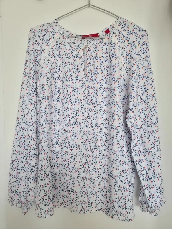 Bluză s.Oliver EU 38 | Alb, Normal, Mânecă lungă, Regular Standard fit, Buline & Imprimeuri mici, Vâscoză - Image 6