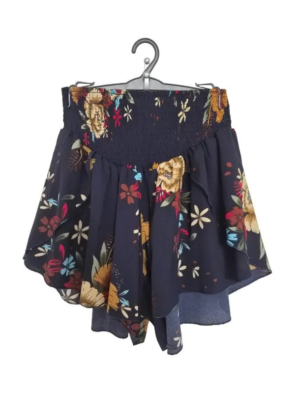 Pantaloni Scurți Shein L | Bleumarin, Talie înaltă, Regular (Standard) fit, Clasici Casual, Floral & Tropical, Bumbac
