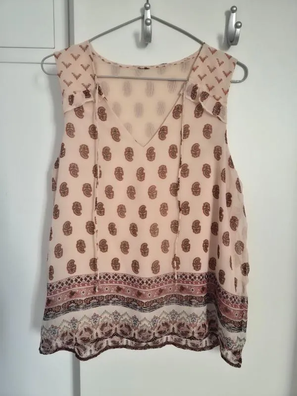 Bluză Vero Moda M | Bej, Normal, Fără mâneci, Regular Standard fit, Oriental & Paisley, Decolteu în V, Poliester - Image 5
