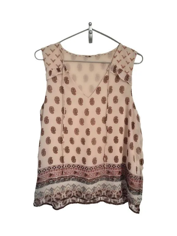 Bluză Vero Moda M | Bej, Normal, Fără mâneci, Regular   Standard fit, Oriental & Paisley, Decolteu în V, Poliester