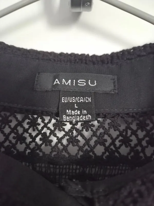 Cămașă Amisu L | Negru, Lung, Fără mâneci, Regular   Standard fit, Monocrom, Transparent, Poliester - Image 3