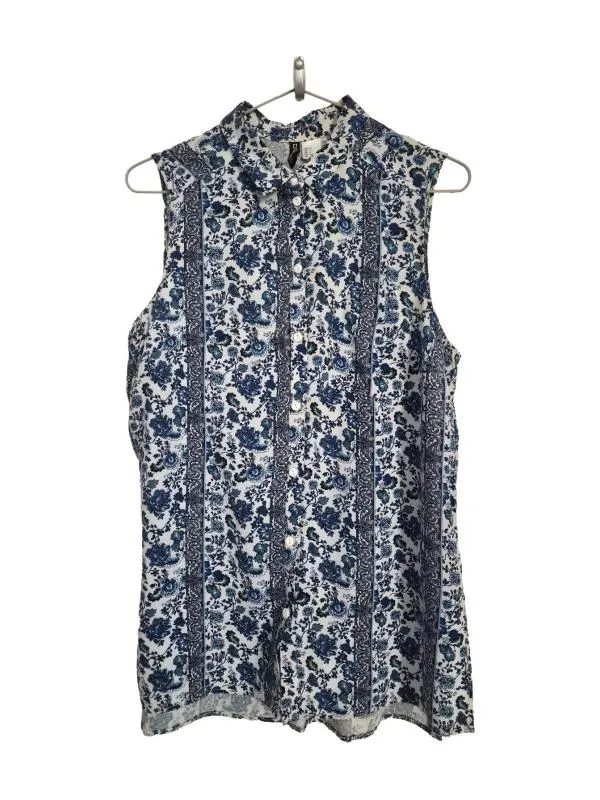 Cămașă H&M EU 36 | Albastru, Normal, Fără mâneci, Regular Standard fit, Floral & Tropical, Vâscoză