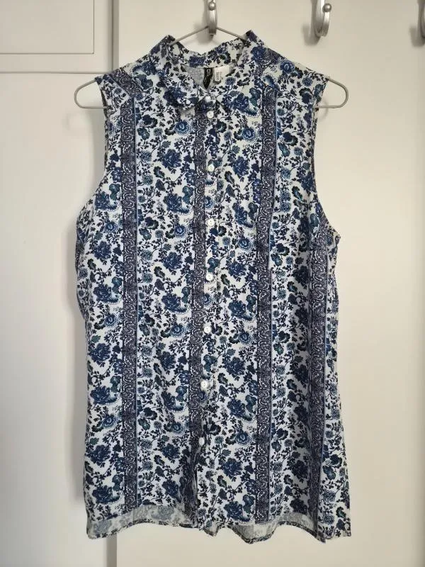Cămașă H&M EU 36 | Albastru, Normal, Fără mâneci, Regular Standard fit, Floral & Tropical, Vâscoză - Image 6