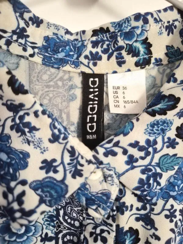 Cămașă H&M EU 36 | Albastru, Normal, Fără mâneci, Regular Standard fit, Floral & Tropical, Vâscoză - Image 3