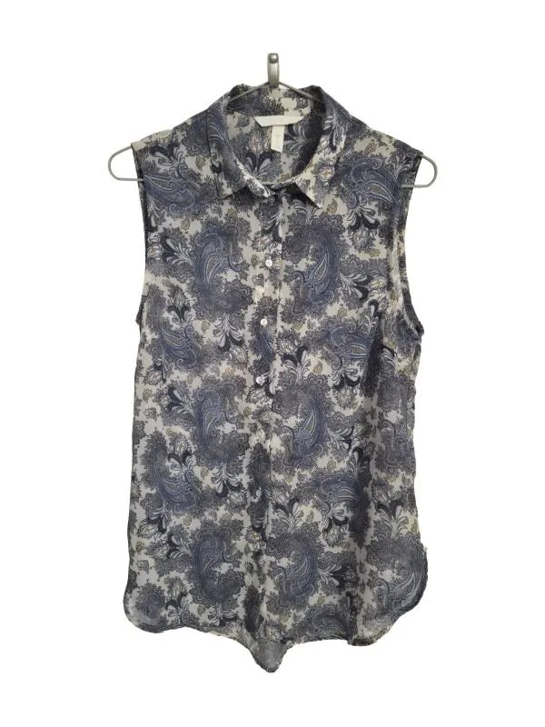 Cămașă H&M EU 38 | Albastru, Normal, Fără mâneci, Regular Standard fit, Oriental & Paisley, Poliester